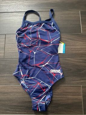 NWT Arena WATER CHALLENGE BACK Navy Red competitive One Piece Swimsuit Size 24